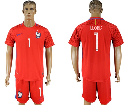 France #1 LLORIS Red Goalkeeper Soccer Country Jersey - Click Image to Close